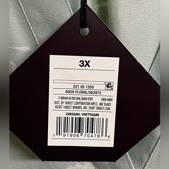 NWT Green Floral Long Sleeve Aqua V Neck Blouse long Sleeve Sz 3X - Picture 3 of 7